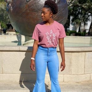 Flare or wide leg blue jeans